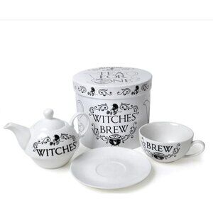 Alchemy Gothic “Witches Brew” Tea-for-One Set – Bone China Teapot Cup & Saucer